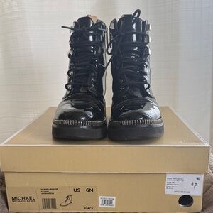 Michael Kors Shiny Black Lace-Up Boots